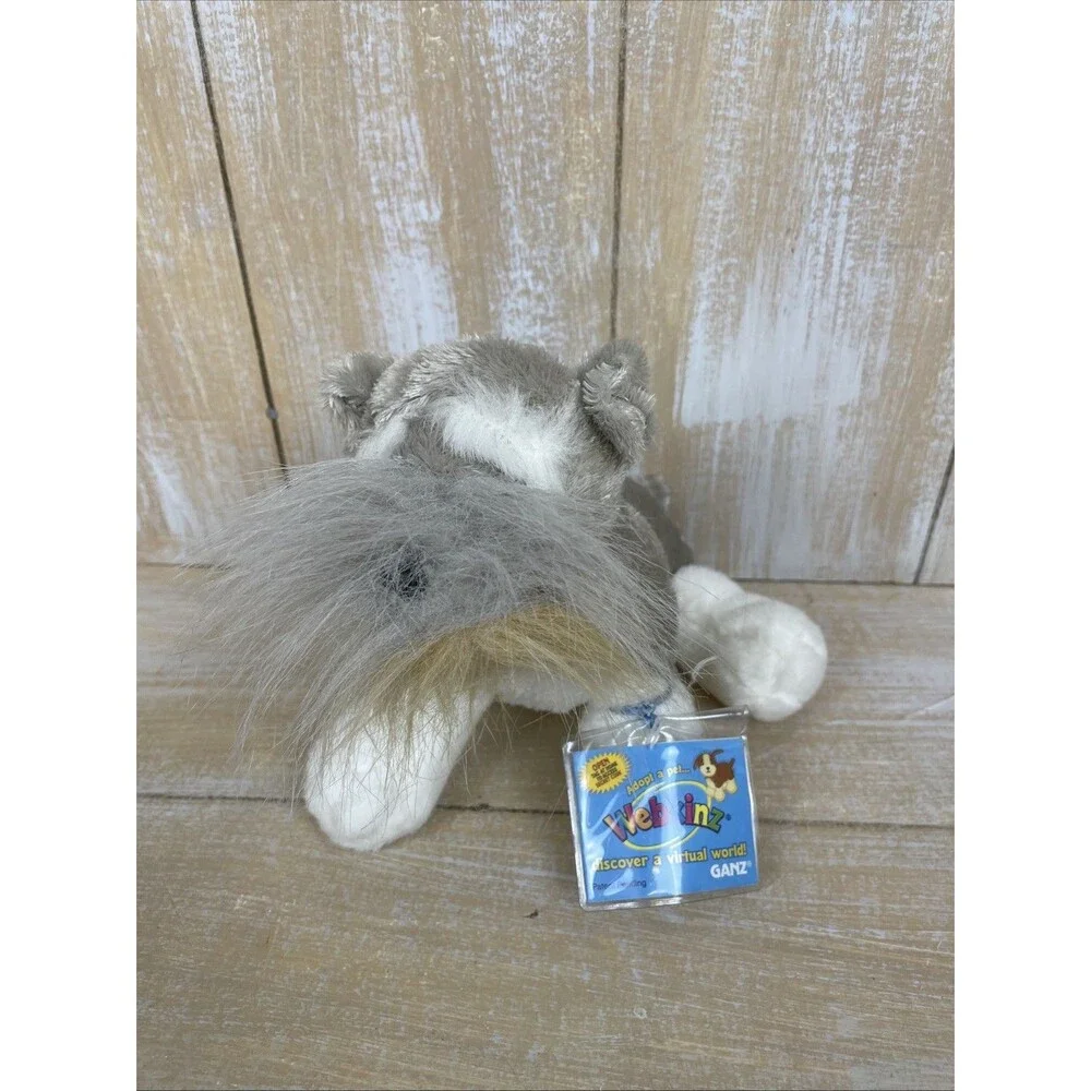 Ganz Webkinz Schnauzer HM159 Gray & White Stuffed Animal w/ Unused Code
